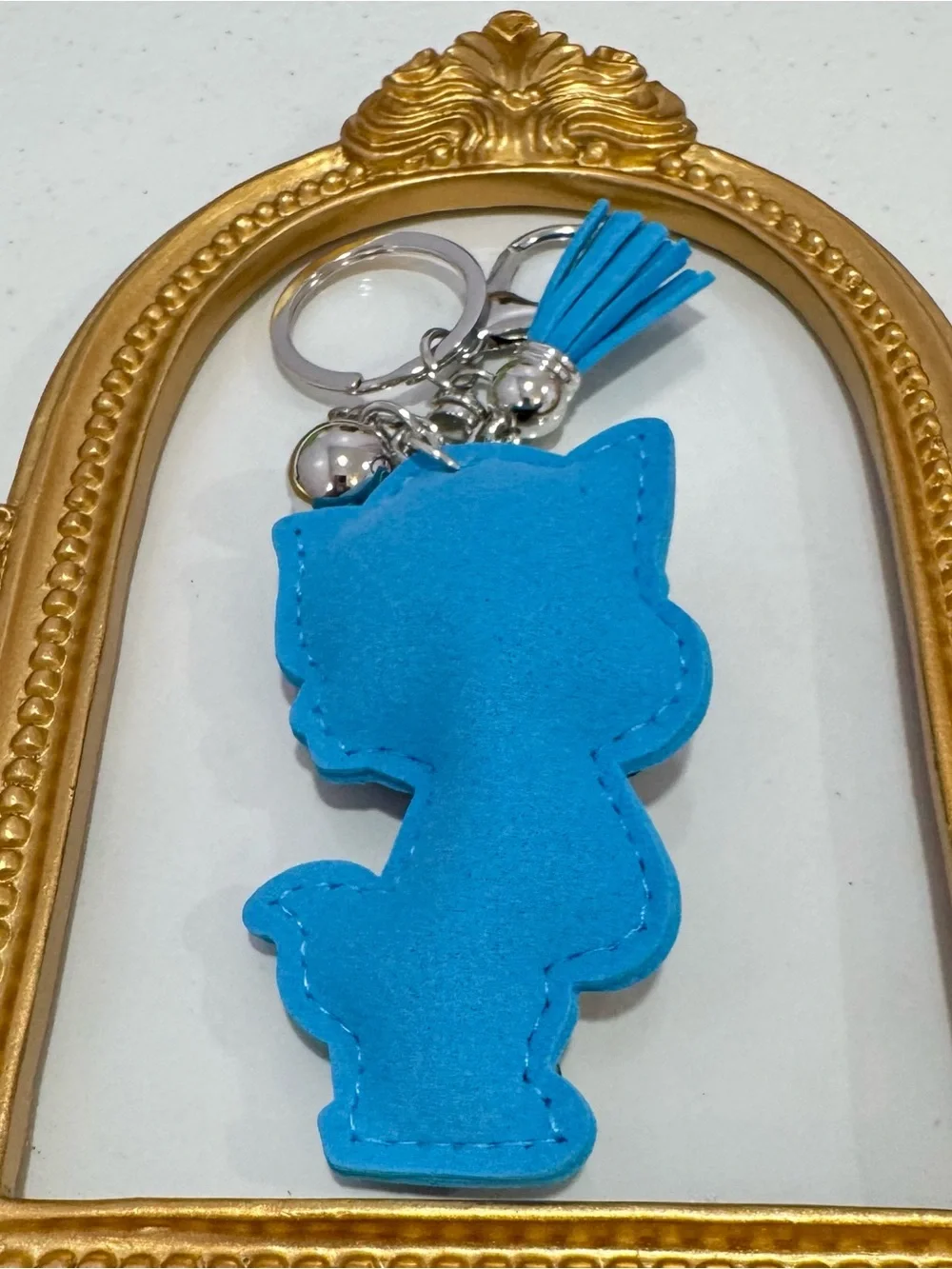 New Blue Crystal Cat Tassel Keychain